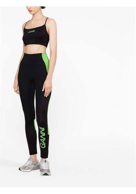 Black logo-print panelled leggings - women GANNI | T3389099