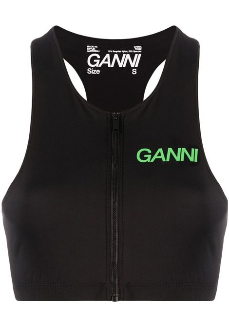 Black logo-print zip-up top - women GANNI | T3392099