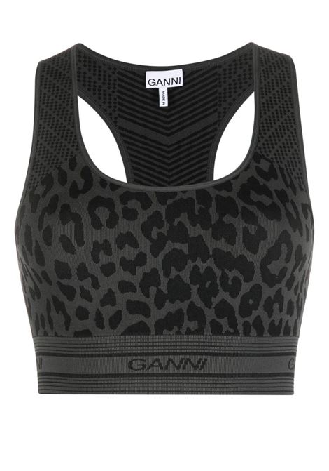 Grey leopard-print racerback top - women GANNI | T3406099