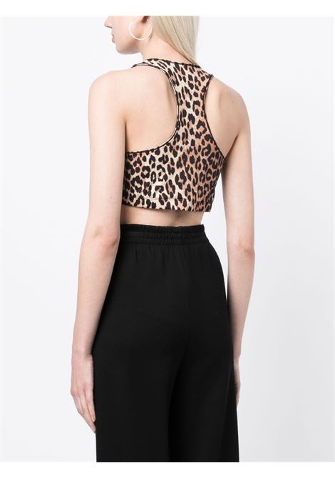 Brown leopard-print zip-up crop top - women GANNI | T3488943