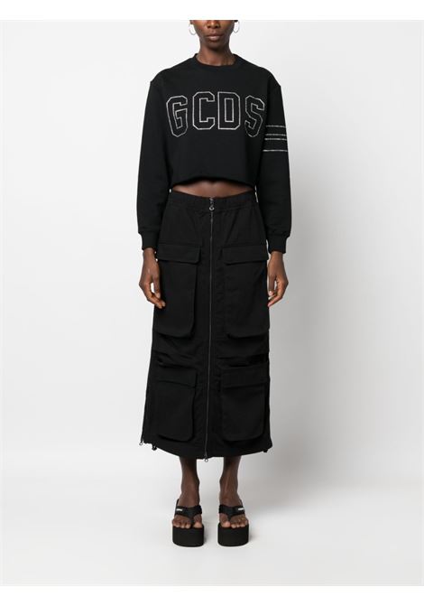 Black crystal-logo cropped sweatshirt - women GCDS | CC94W11030502