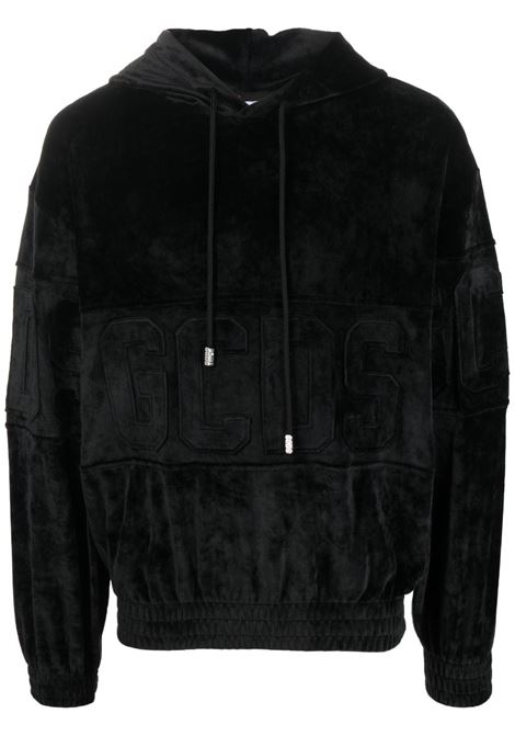 Black logo-patch velvet sweatshirt - men GCDS | FW23M10066902