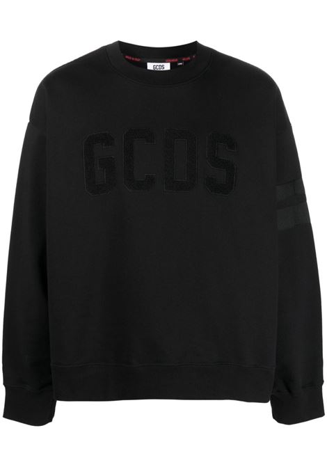 Black flocked-logo sweatshirt - men GCDS | FW23M11011502