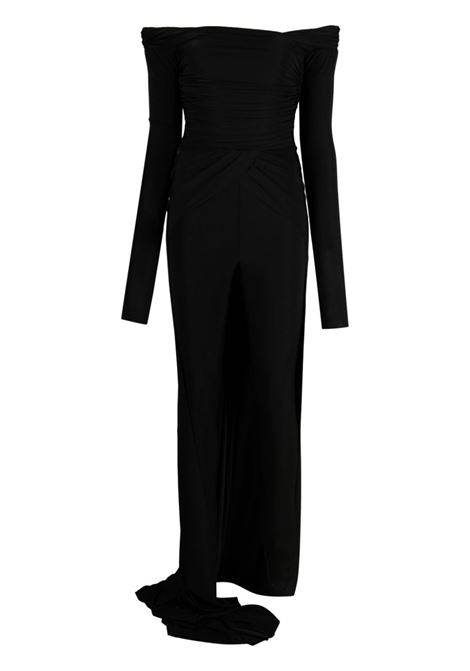 Black off-shoulder fishtail draped jumpsuit - women  GIUSEPPE DI MORABITO | FW23006JP26710