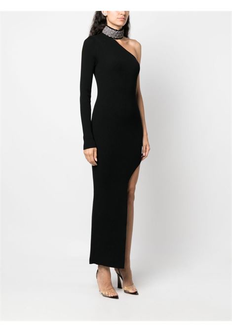 Black bead-embellished ribbed-knit asymmetric dress - women GIUSEPPE DI MORABITO | FW23270KN27610
