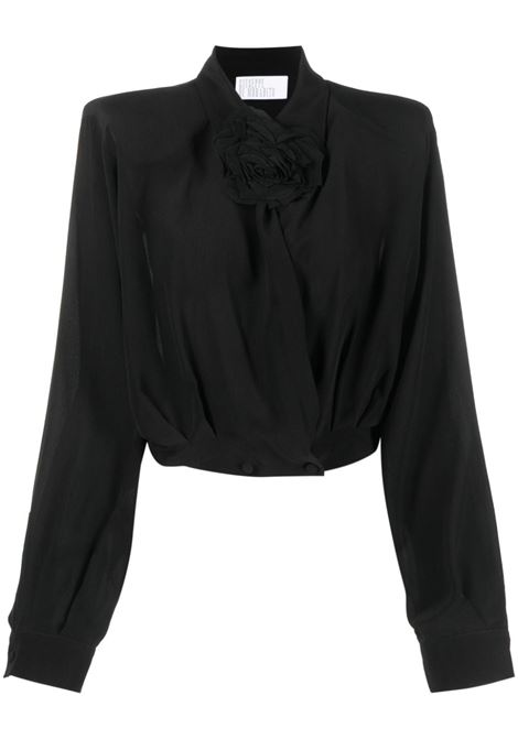 Black floral-appliqu? cropped shirt - women GIUSEPPE DI MORABITO | PF23201TOF25510