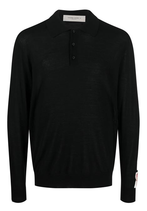 Black long-sleeve knitted polo shirt - men GOLDEN GOOSE | GMP01353P00104190100