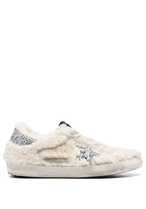 Beige and silver shearling-panel glitter sneakers - women GOLDEN GOOSE | GWF00174F00074115260