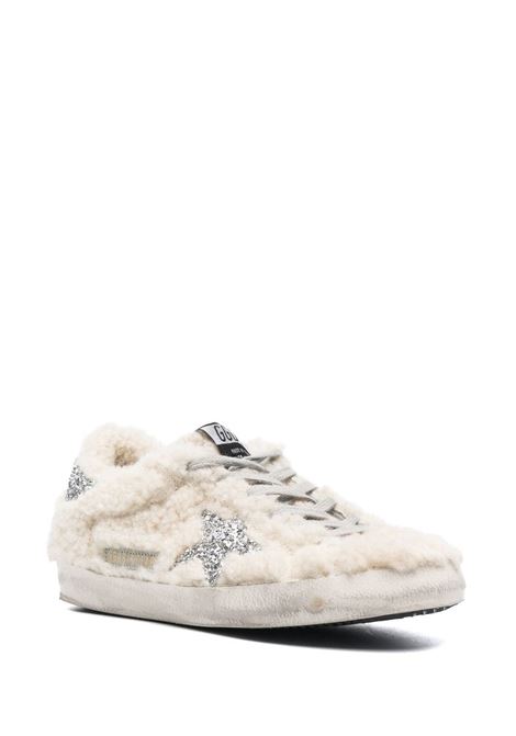 Beige and silver shearling-panel glitter sneakers - women GOLDEN GOOSE | GWF00174F00074115260