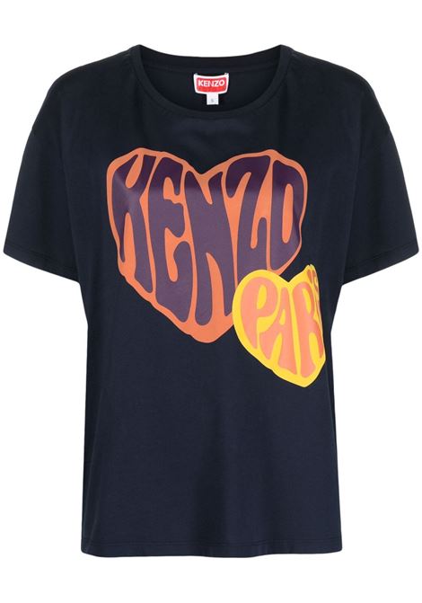 T-shirt con stampa in blu - donna KENZO | FD62TS0704SO77