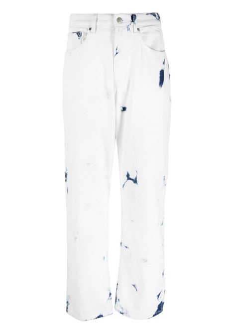 White and blue bleached-effect straight-leg jeans - men KSUBI | MPF23DJ042DNM