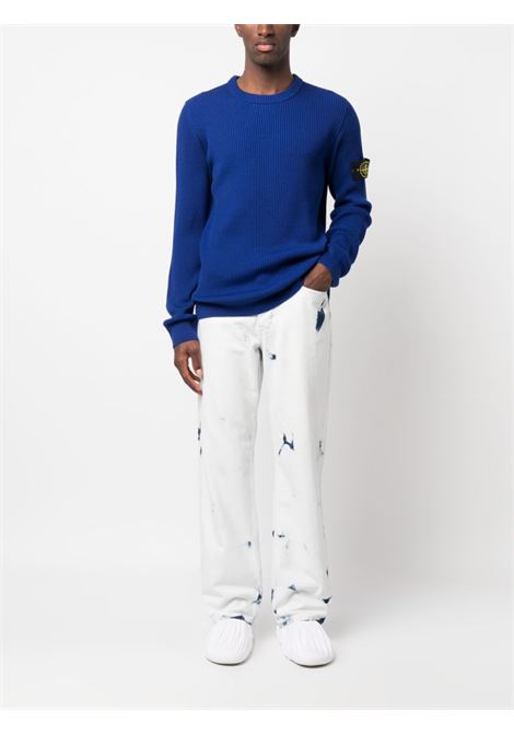 White and blue bleached-effect straight-leg jeans - men KSUBI | MPF23DJ042DNM