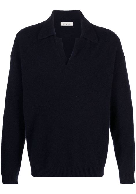 Blue V-neck ribbed-knit sweater - men LANEUS | PLU1206160