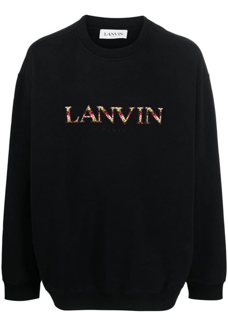 Black embroidered logo crew neck sweatshirt - men LANVIN | RMSS0004J20910