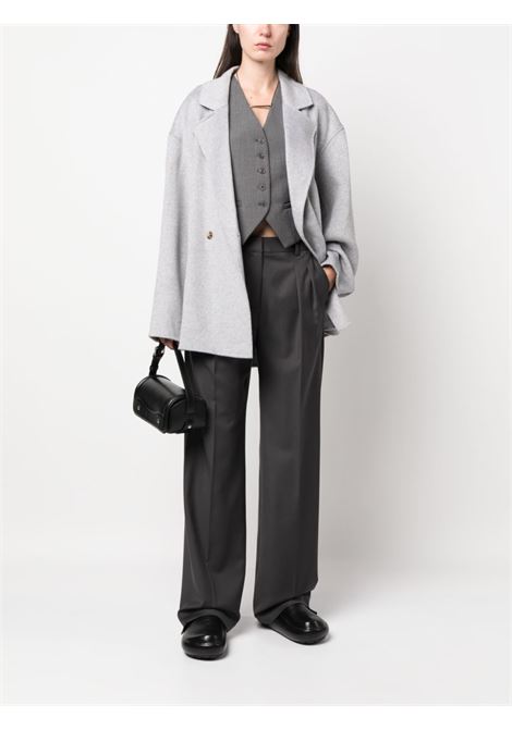 Grey m?lange-effect double-breasted coat - women  LOULOU STUDIO | LINAGRYMLNG