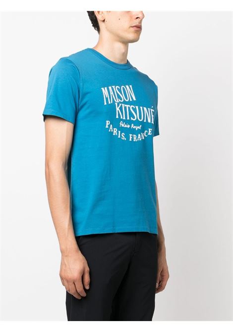 Blue logo-print T-shirt - men MAISON KITSUNÉ | LM00113KJ0008P462