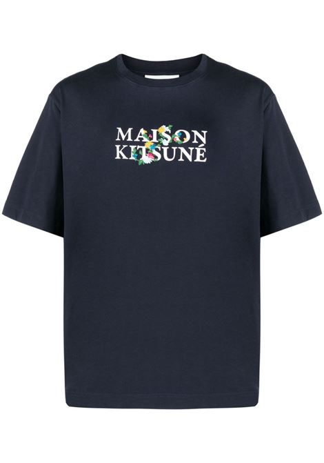 Blue logo-print T-shirt - men MAISON KITSUNÉ | LM00115KJ0119P480