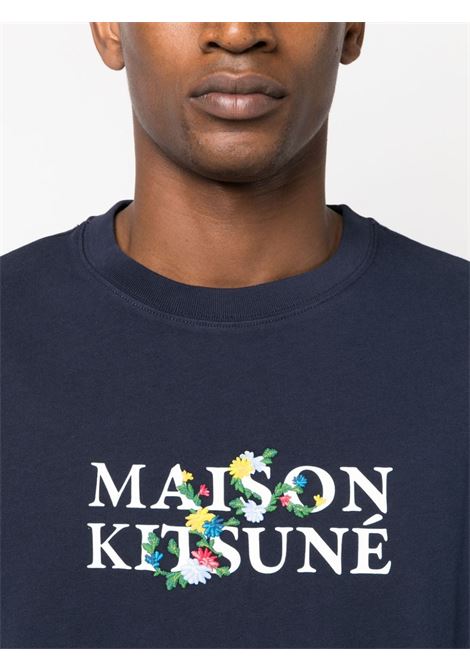 Blue logo-print T-shirt - men MAISON KITSUNÉ | LM00115KJ0119P480