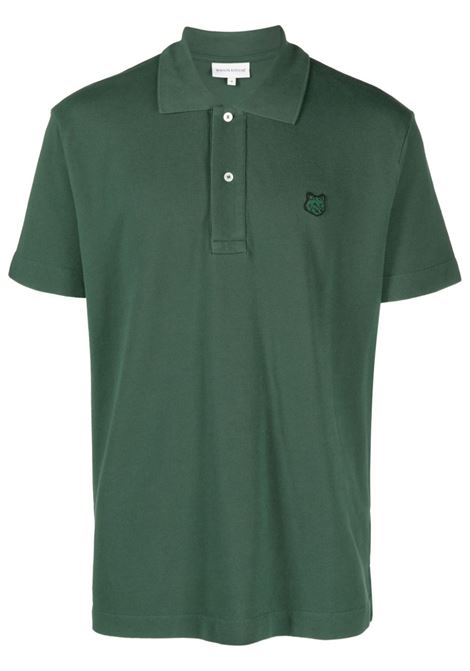Green piqu? logo-appliqu? polo shirt - men MAISON KITSUNÉ | LM00207KJ7010P399