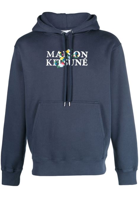 Blue logo-print drawstring sweatshirt - men MAISON KITSUNÉ | LM00708KM0307P476