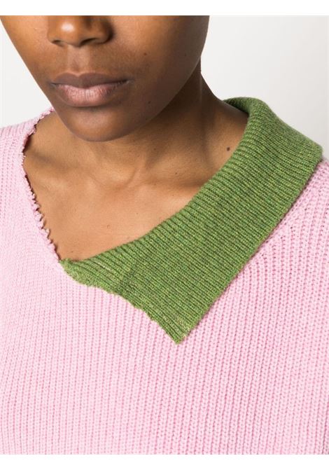 Pink and green asymmetric raw-edge ribbed jumper - women MARNI | ABMD0111Q1UFH440MXC18