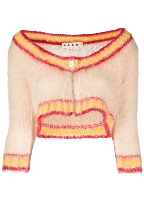 Light pink, orange and red V-neck knit cardigan - women MARNI | CDMD0320Q0UFU10800W31