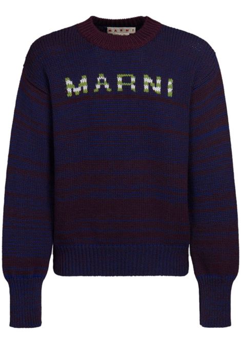 Blue intarsia-knit logo jumper- men MARNI | GCMG0345Q0UFWH13MLB50