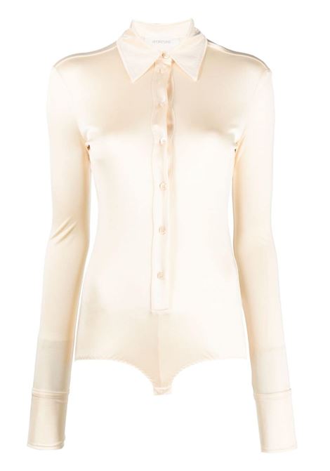 Cream satin-finish spread-collar bodysuit - women  MAXMARA | 2329460136600001