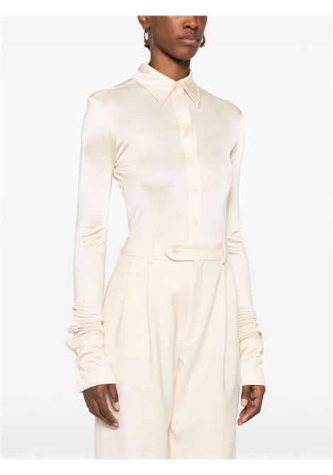 Cream satin-finish spread-collar bodysuit - women  MAXMARA | 2329460136600001