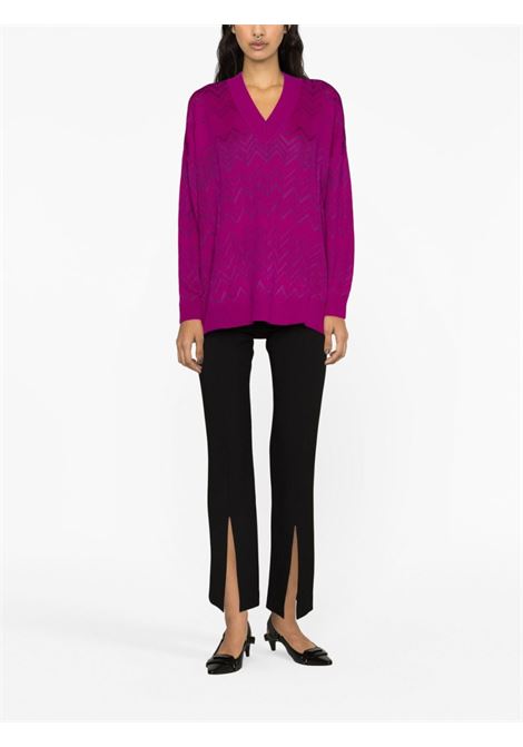 Pink zigzag-print V-neck knit sweater - women MISSONI | DS23WN0PBK027A82929