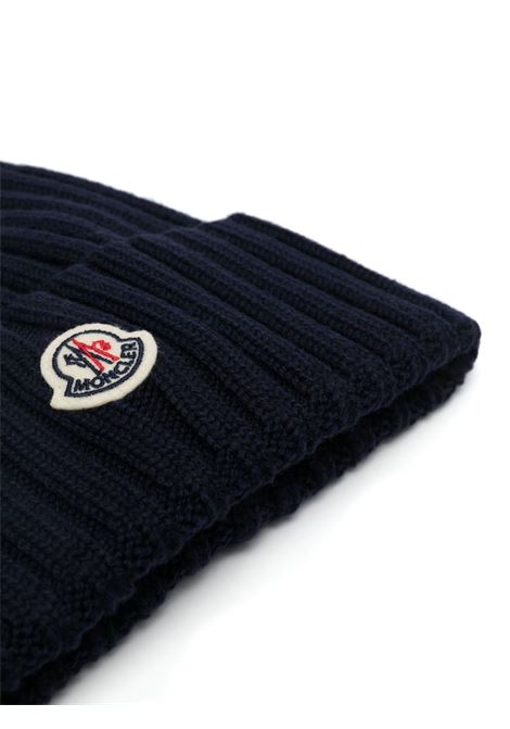 Blue logo-patch ribbed-knit beanie - women MONCLER | 3B00036A9327778