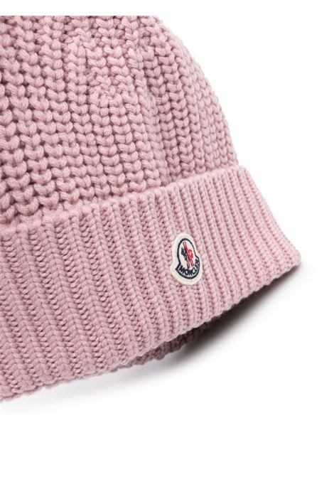 Dusty pink logo-patch ribbed-knit beanie - unisex MONCLER | 3B00048M113151A
