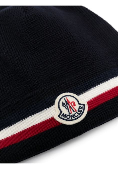 Navy blue logo-patch ribbed-knit beanie - unisex MONCLER | 3B00065A9575742