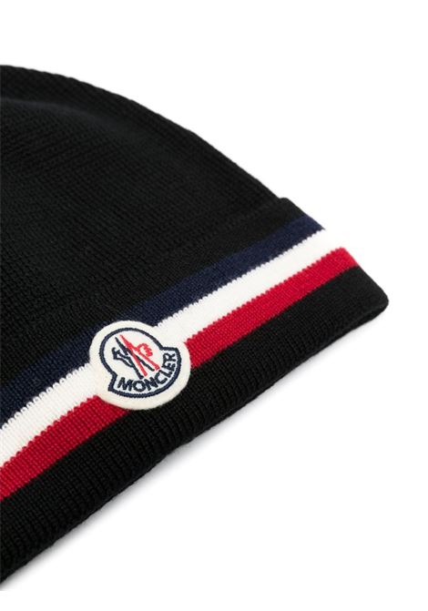 Black logo-patch ribbed-knit beanie - unisex MONCLER | 3B00065A9575999