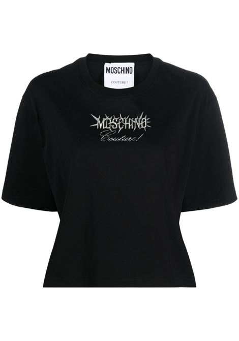 Black logo-print cropped t-shirt - women MOSCHINO | A071354411555