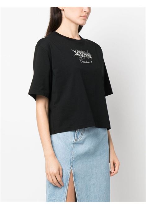 T-shirt corta con stampa logo in nero - donna MOSCHINO | A071354411555