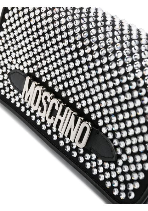 Black crystal-embellished logo-lettering clutch bag - women MOSCHINO | B810282023555