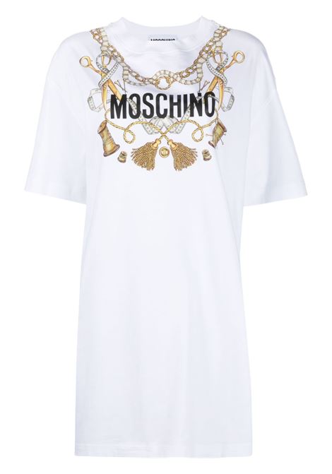 Abito stile t-shirt con logo in bianco - donna MOSCHINO | J046555411001