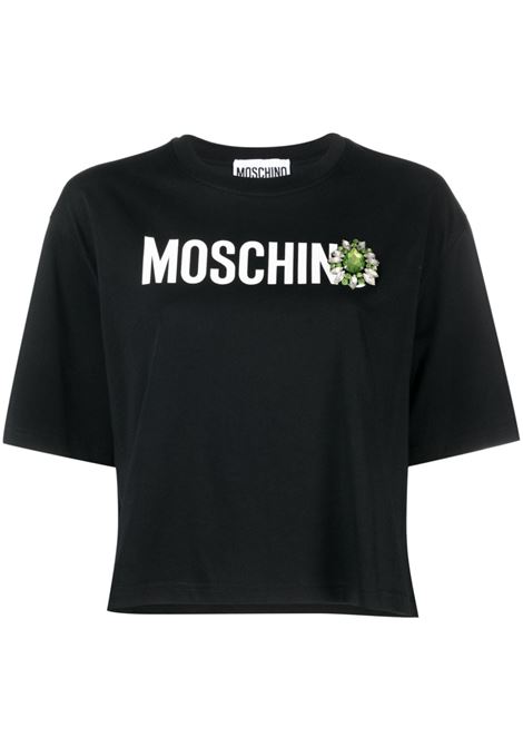 Black logo-print appliqu?-detail T-shirt - women MOSCHINO | J070454411555