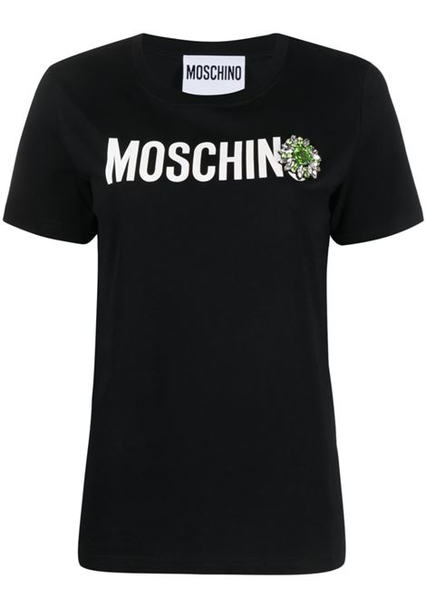 Black brooch-detail T-shirt - women MOSCHINO | J070554411555