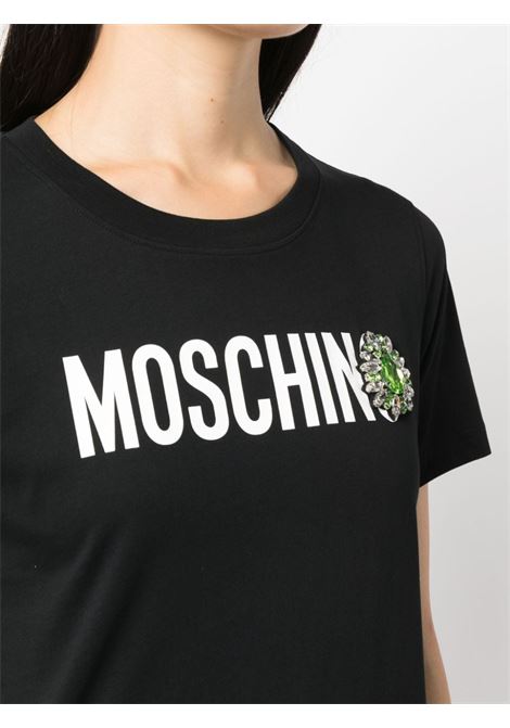 Black brooch-detail T-shirt - women MOSCHINO | J070554411555