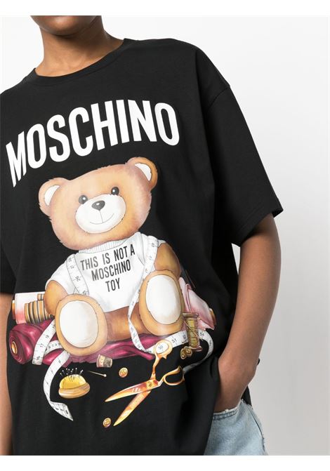 Black oversized teddy bear-print T-shirt - women MOSCHINO | V070155411555