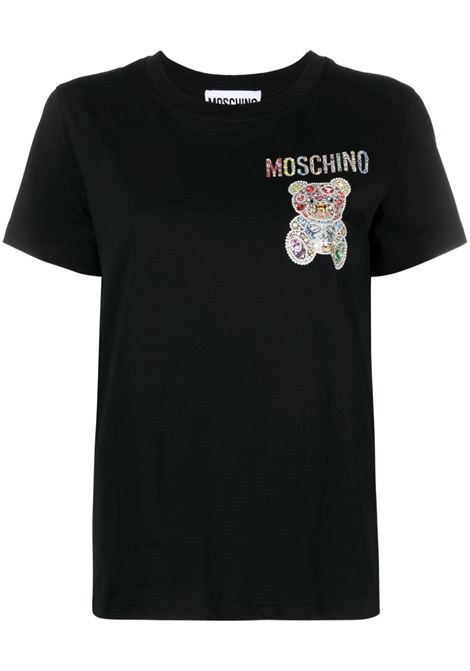 Black  logo-print crew-neck T-shirt - women MOSCHINO | V070854411555