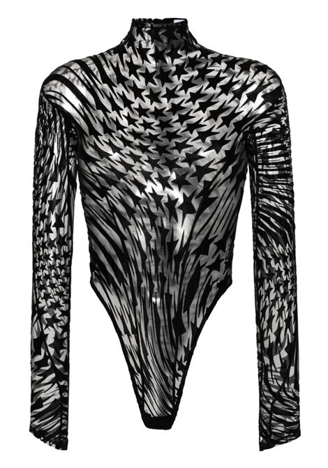 Body in mesh con stampa stelle in nero - donna MUGLER | Body | 23W1BO0217596B1919