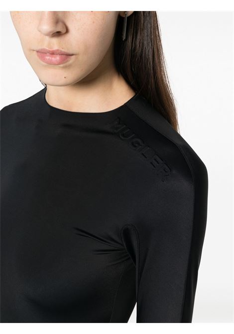 Black logo-embossed long-sleeve bodysuit - women  MUGLER | 23W1BO02188421999