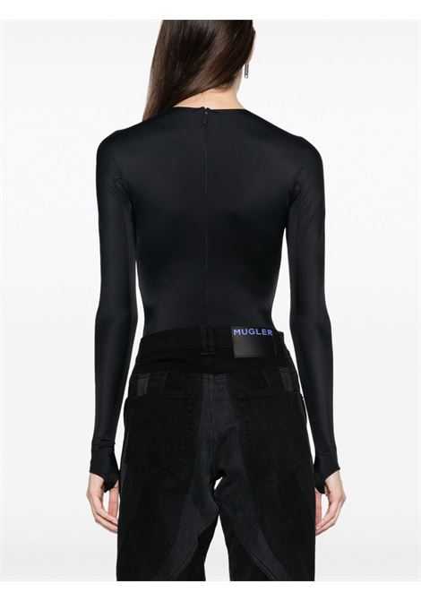 Black logo-embossed long-sleeve bodysuit - women  MUGLER | 23W1BO02188421999