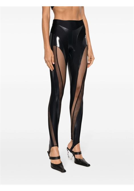 Black glossy sheer-panelled spiral leggings - women MUGLER | 23W1PA0348842B1919