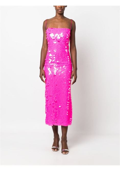 Neon pink square-neck sequinned midi dress - women  THE NEW ARRIVALS | NA01RB0114NPNK