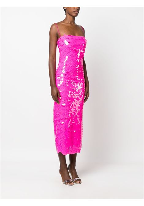 Neon pink square-neck sequinned midi dress - women  THE NEW ARRIVALS | NA01RB0114NPNK
