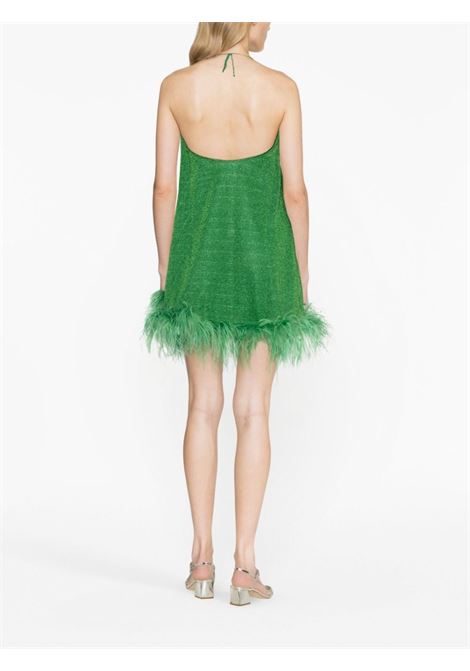 Green lurex-detail feather-trim dress - women OSÉREE | LDF235EMRLDGRN